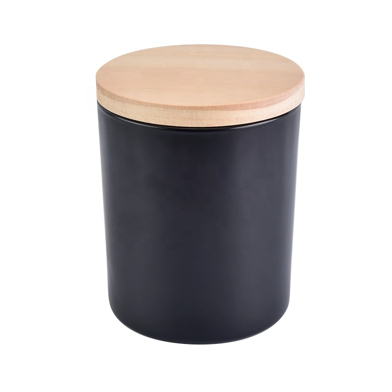 6oz 8oz 10oz Matte Black Glass Candle Jars with wood Lids