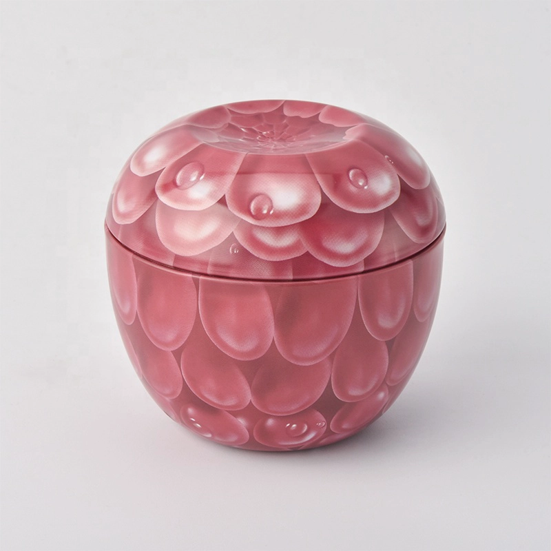 Metal Aluminum red apple shape 8 oz candle tins with lid