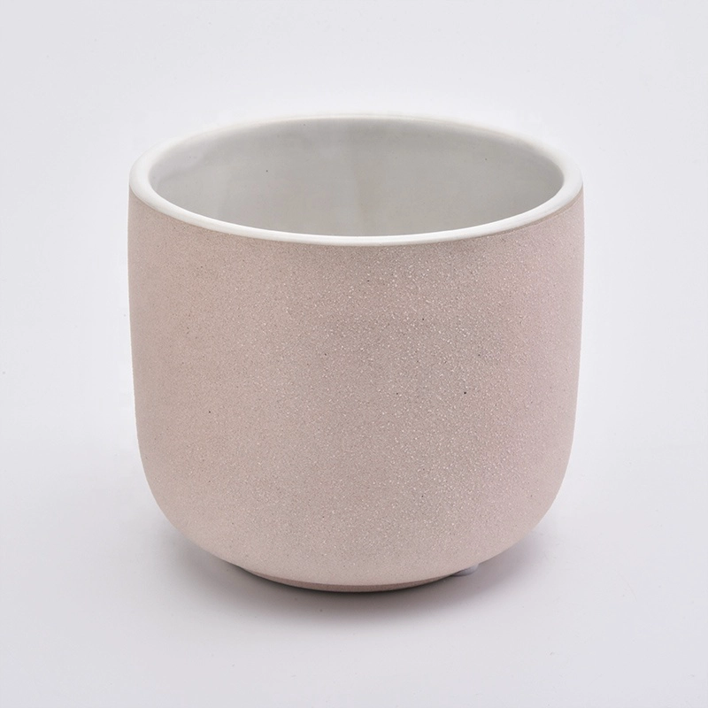 Wholesales Frosted pink Round ceramic candle container 