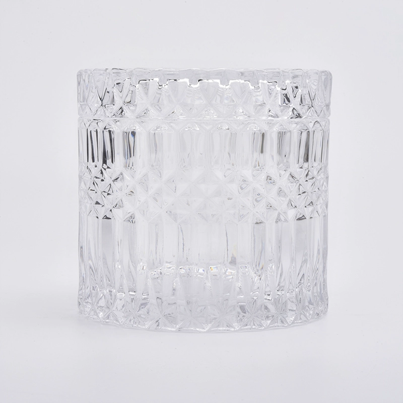 Best Selling 480ml GEO Cut Glass Candle Jar With Lids