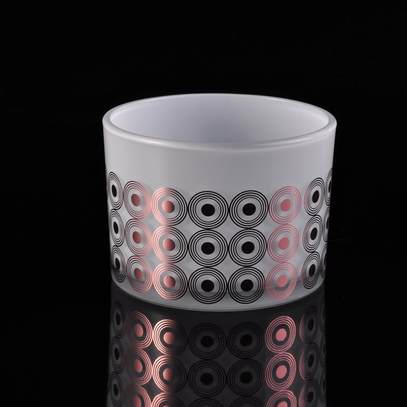 White Glass Candle Container With Decal Decoration