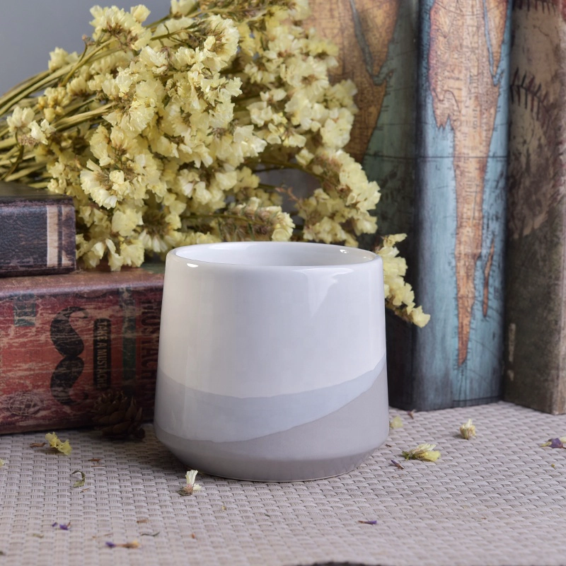 custom luxury empty ceramic candle holder jar container with wood lid