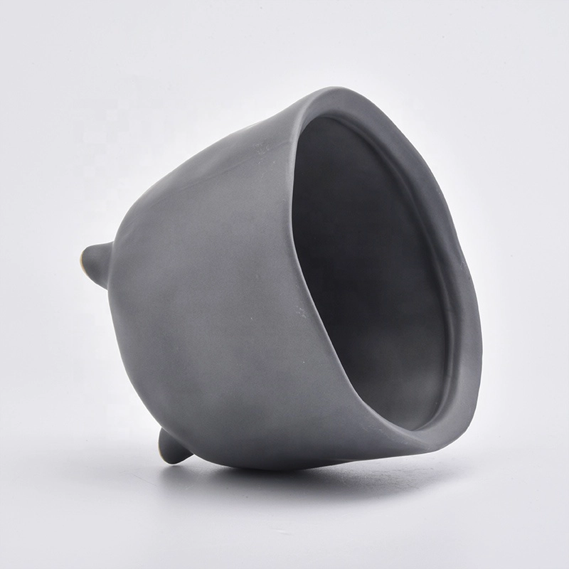 Decorative Round grey Ceramic Candle Jars With Foot