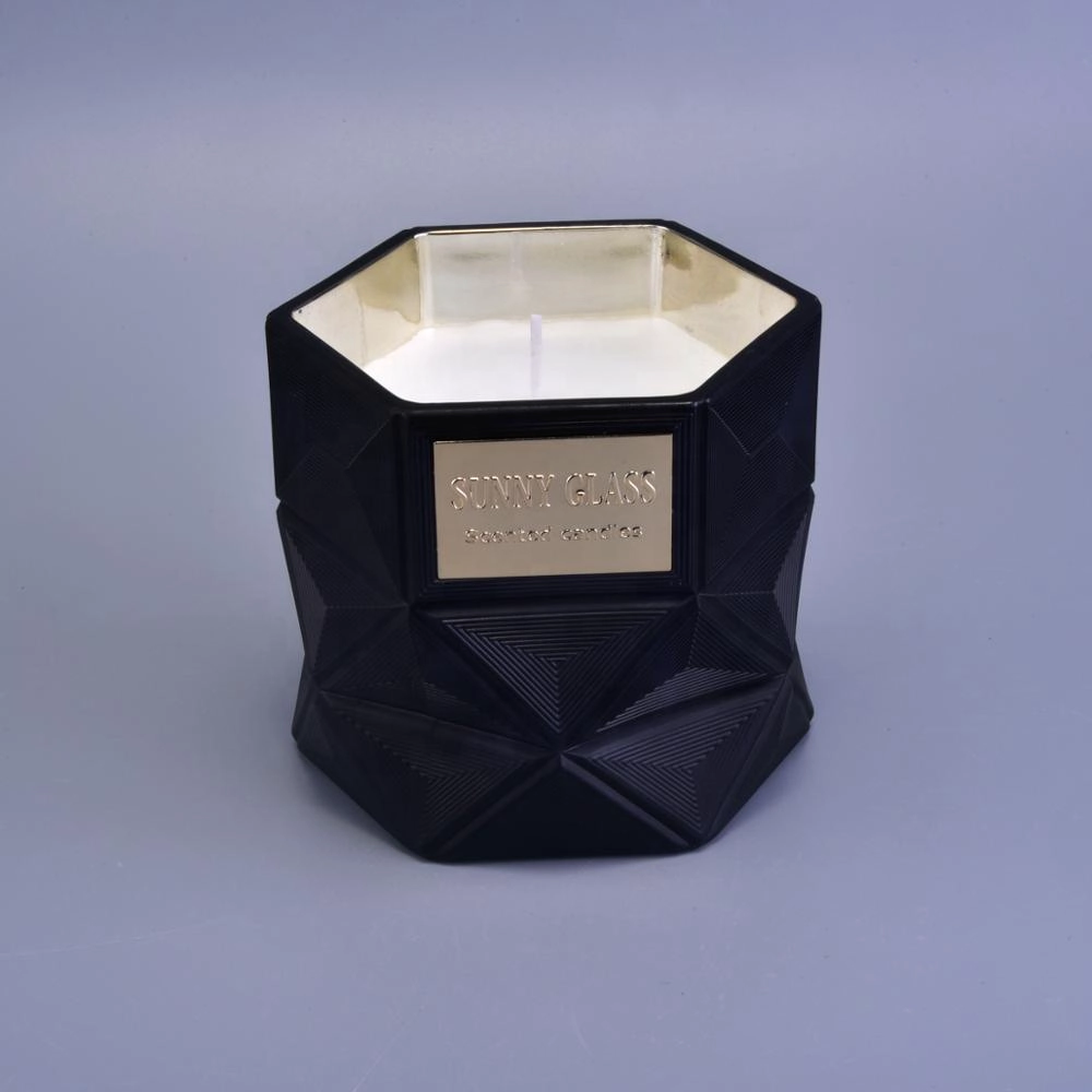 wholesale decorative party hexagonal gold cylinder glass candle jar