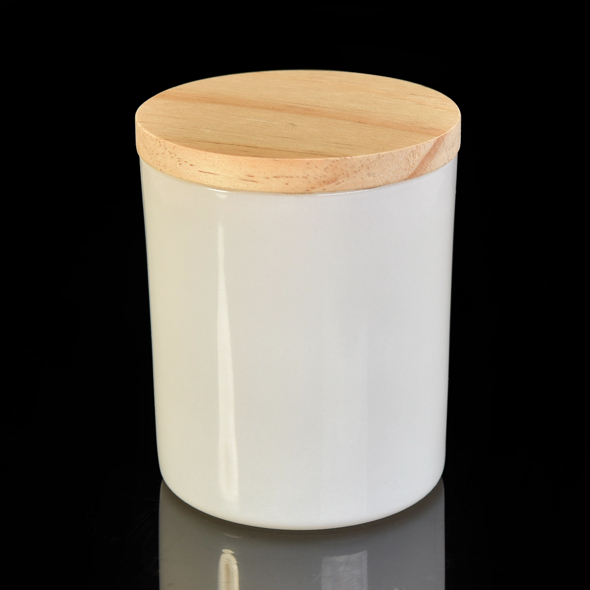 10oz White Glass Candle Jar With Wooden Lids