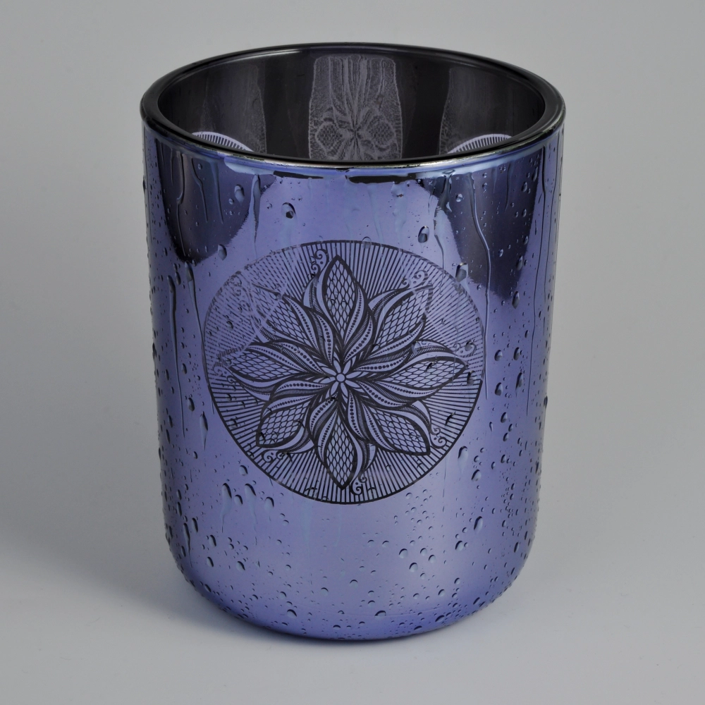 Raindrop Laser Pattern Glass Candle Jar With Round Bottom