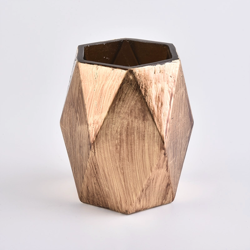 Custom Gold Hexagon Glass Candle Holders