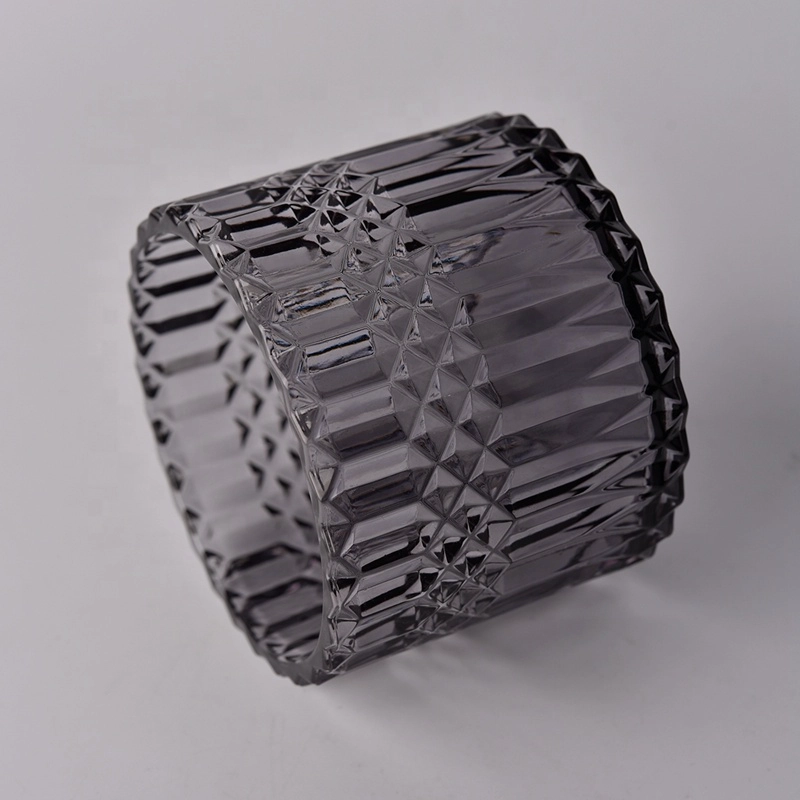 Popular 12oz GEO Cut black glass candle jar with lids