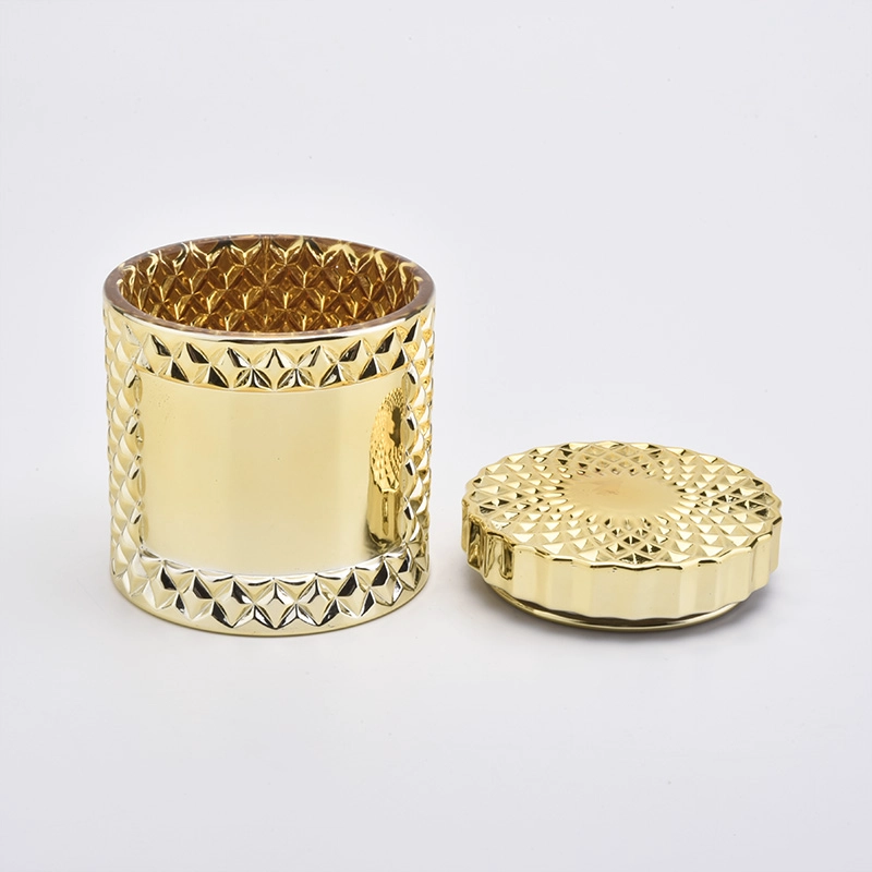 Luxury Gold Electroplating Glass Candle Holder With Lids
