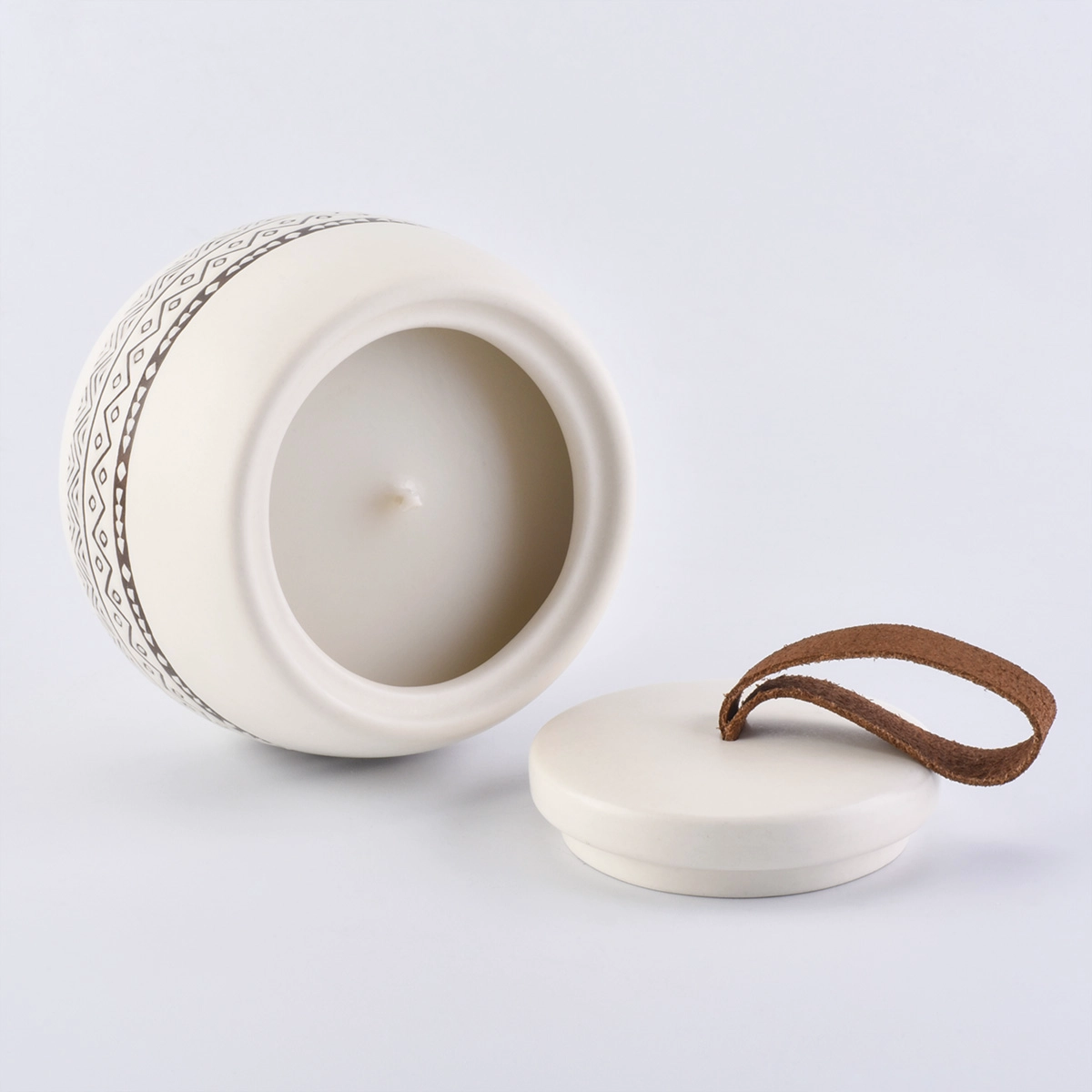 Ball Shaped Round Ceramic Candle Container With Lids
