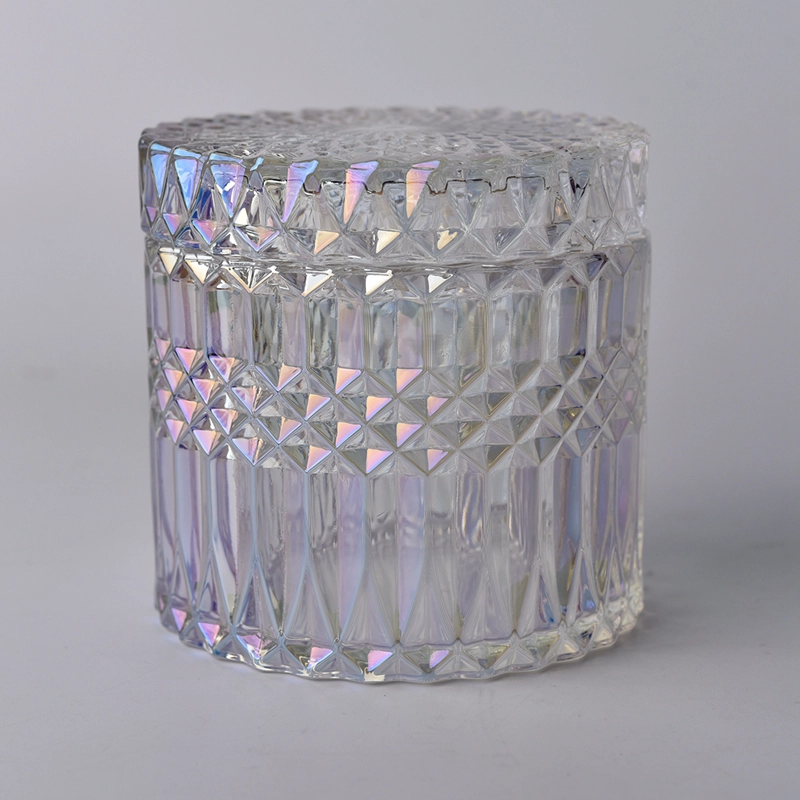 Luxury Iridescent glass candle jar with lids