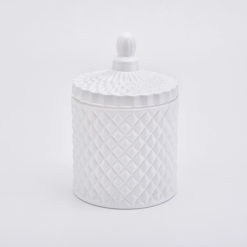 White GEO Cut Glass Candle Jar With Lids
