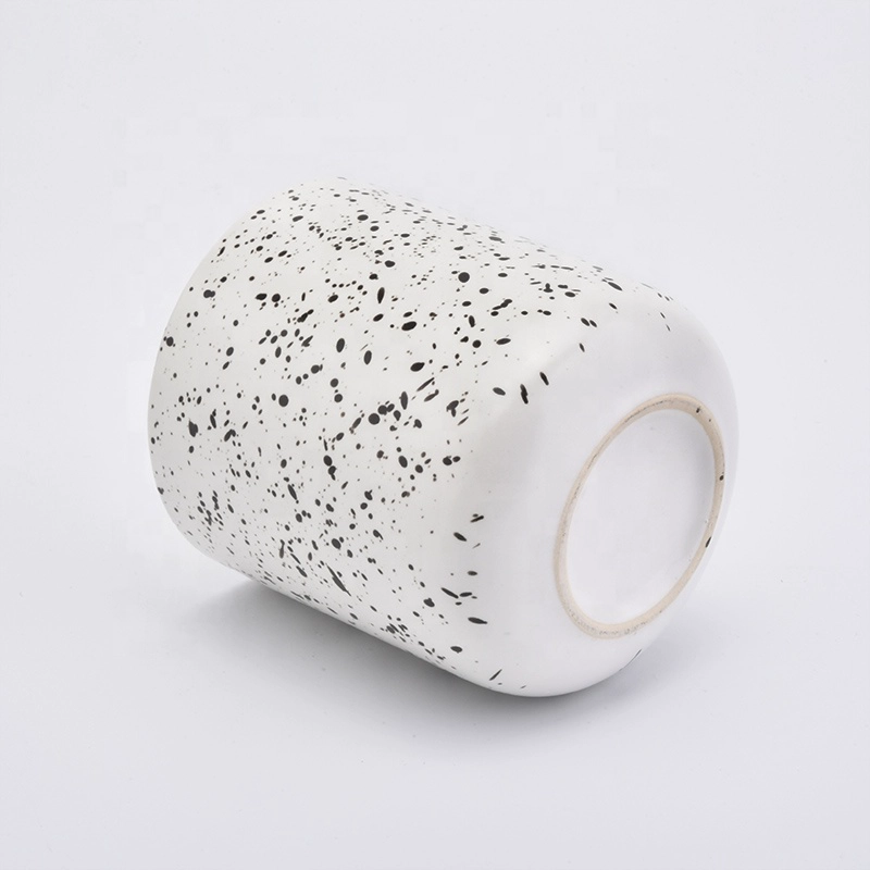 Popular Shaped Ceramic Candle Jars With Glaze Water Specking