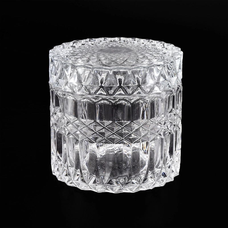 250ml Crystal Diamond Geo Cut Glass Candle Jars With Lids