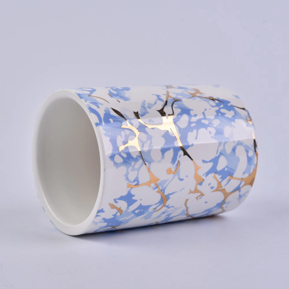 Gold And Marble Pattern Ceramic Candle Vessel Wholesale