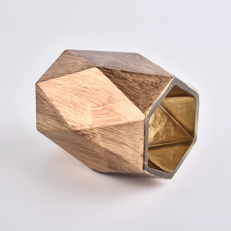 Custom Gold Hexagon Glass Candle Holders