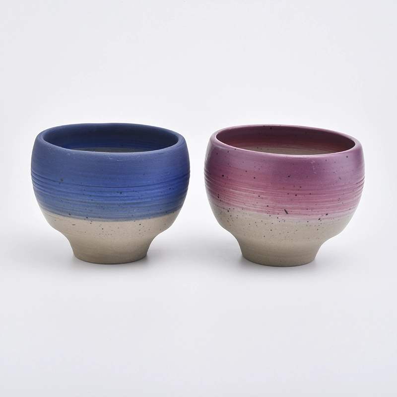 Blue Color Bowl Shaped Candle Vessels Ceramics