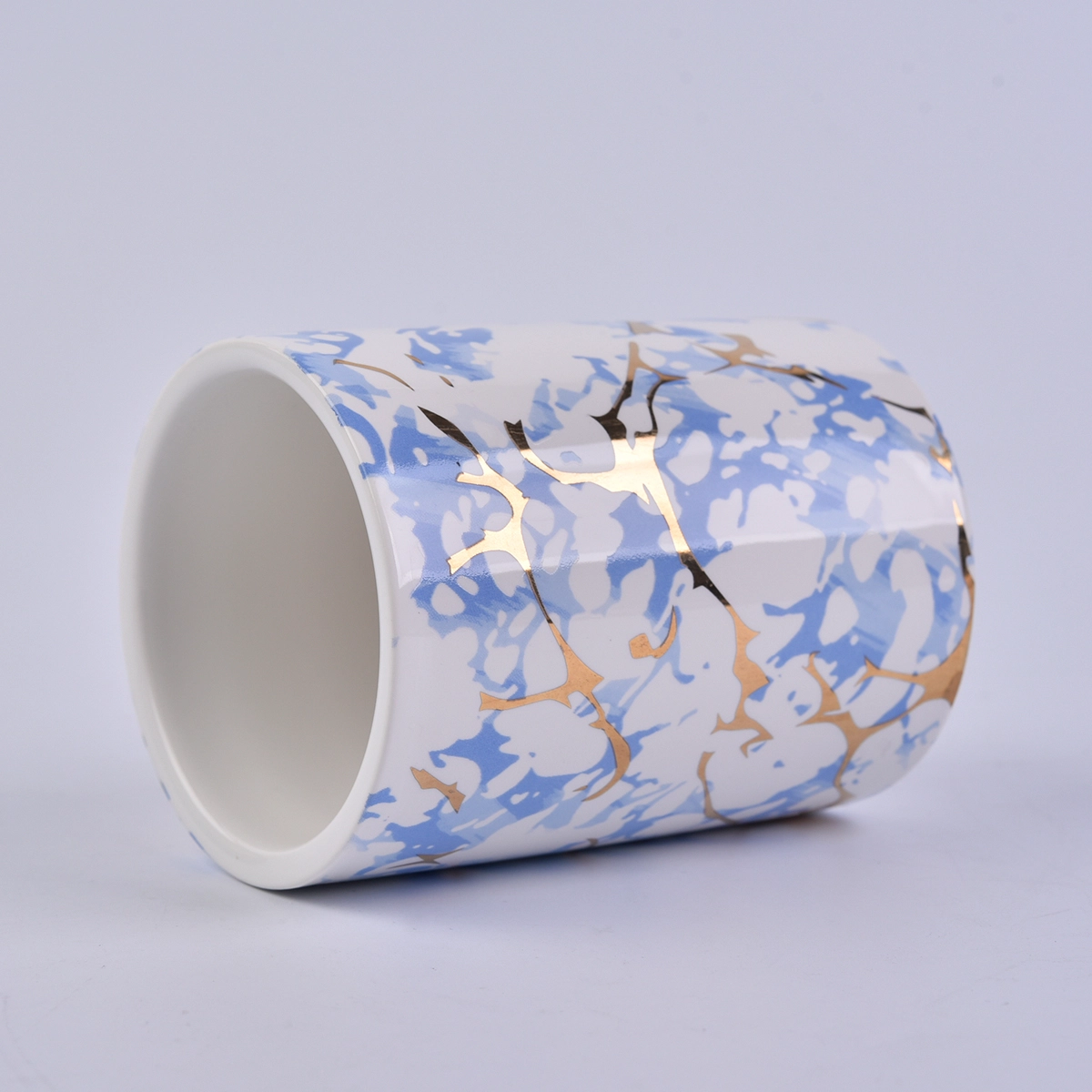 Gold And Marble Pattern Ceramic Candle Vessel Wholesale