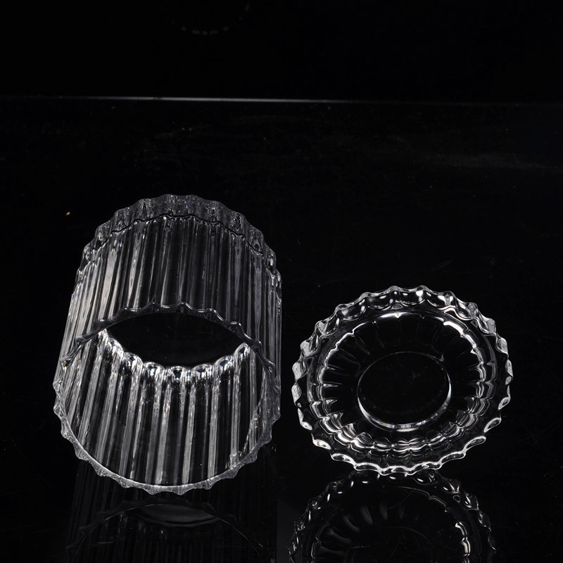 High Quality Stripe Glass Candle Jar With Lids