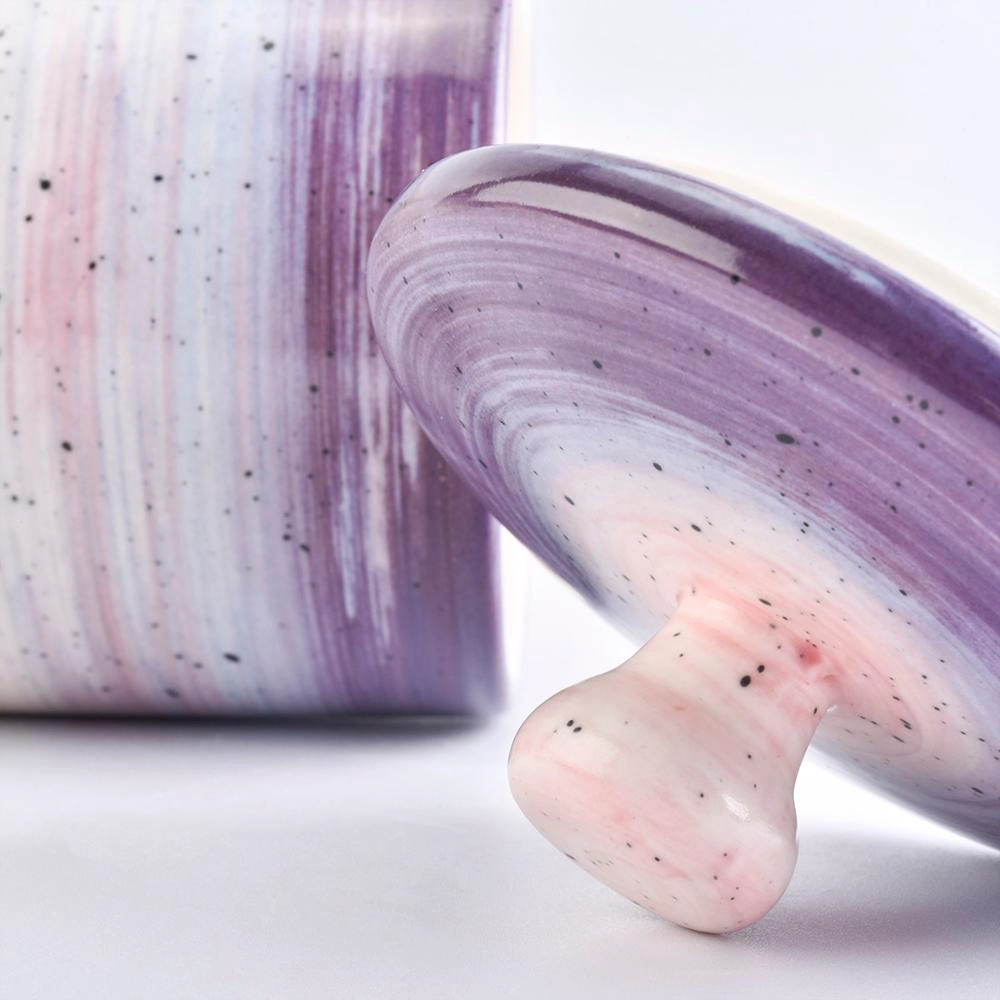White purple enamel ceramic tealight candle holder jar with lid for home decor