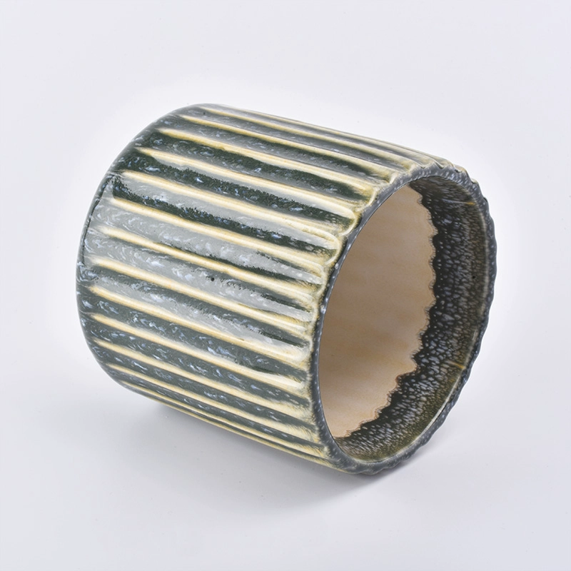 Vertical Stripes Embossed Candle Container Ceramic