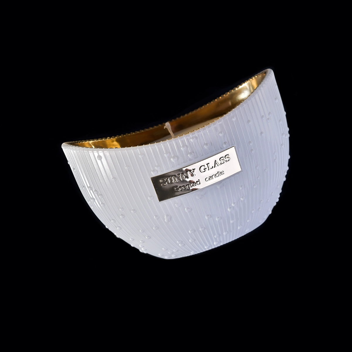 Luxury Boat Shaped White Glass Candle Container With Patent Design