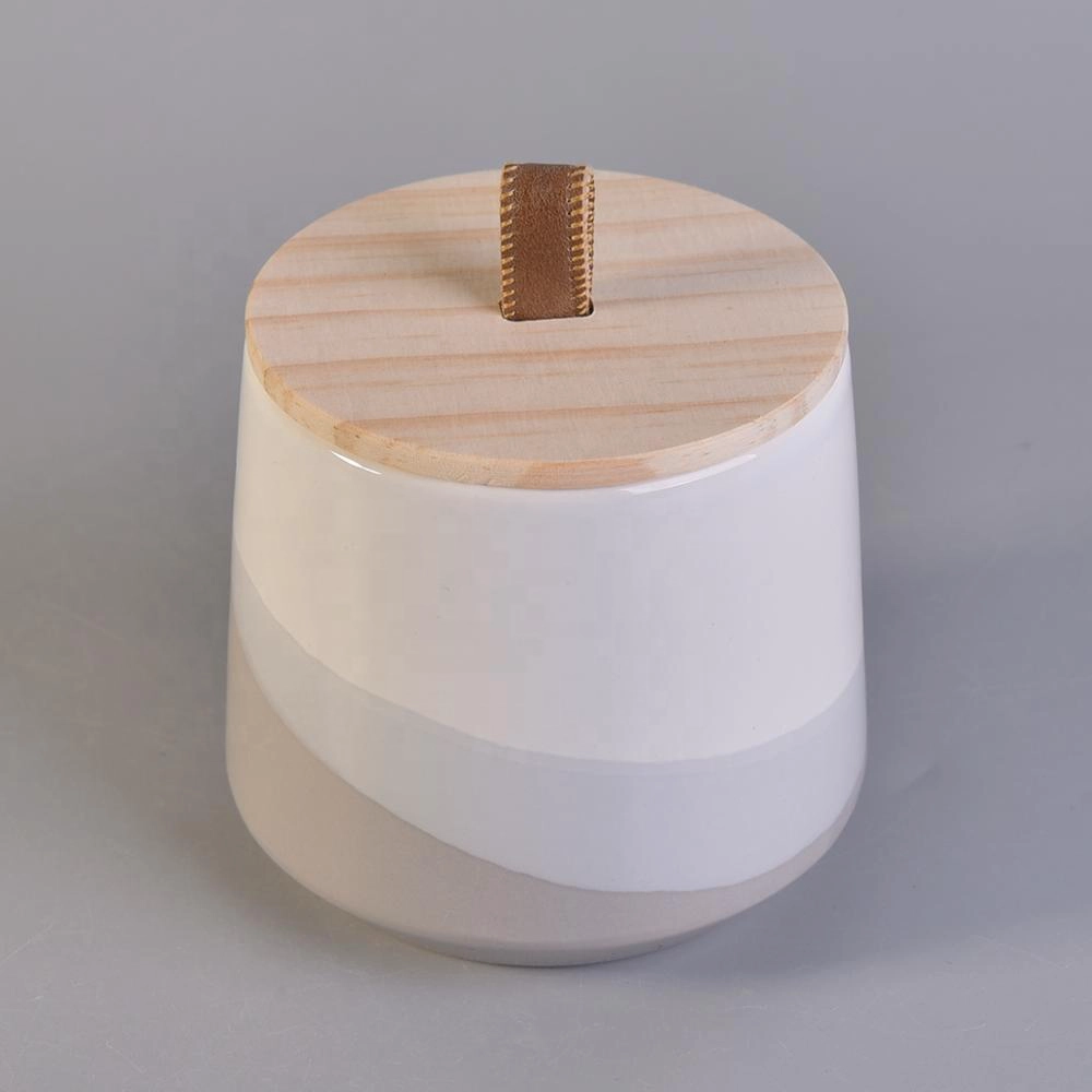 custom luxury empty ceramic candle holder jar container with wood lid