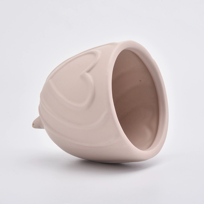 Pink Heart Pattern Embossed Votive Candle Jars Ceramic