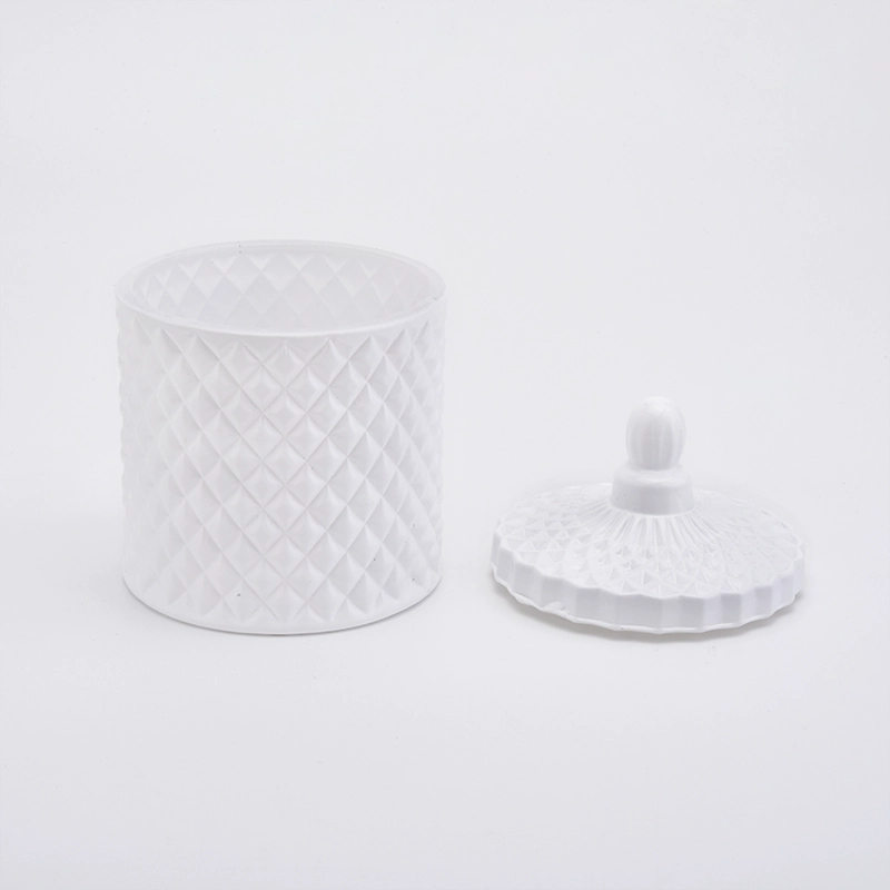 White GEO Cut Glass Candle Jar With Lids