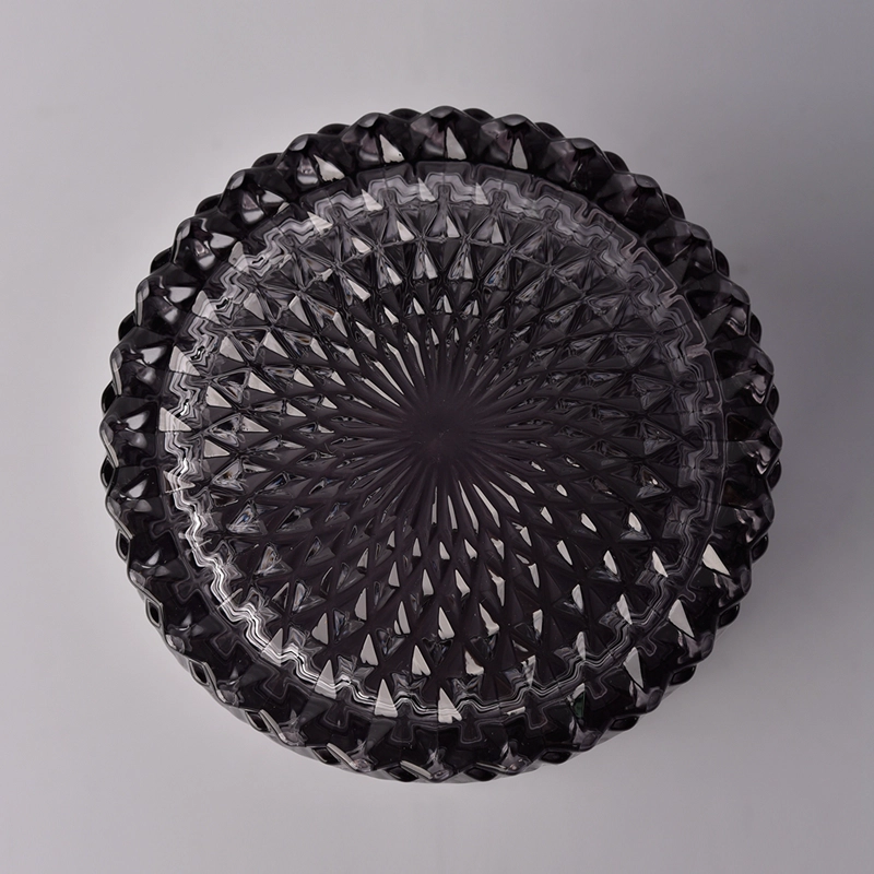 GEO Cut black glass candle jar with lid