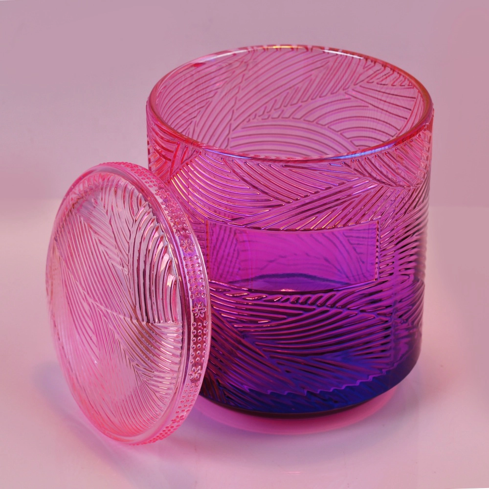 Unique decorative iridescent lotus glass candle holder with lids