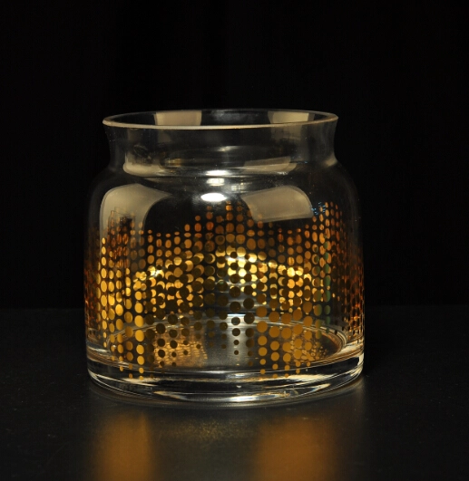 Machine Blowing Glass Candle Container With Real Gold Decal