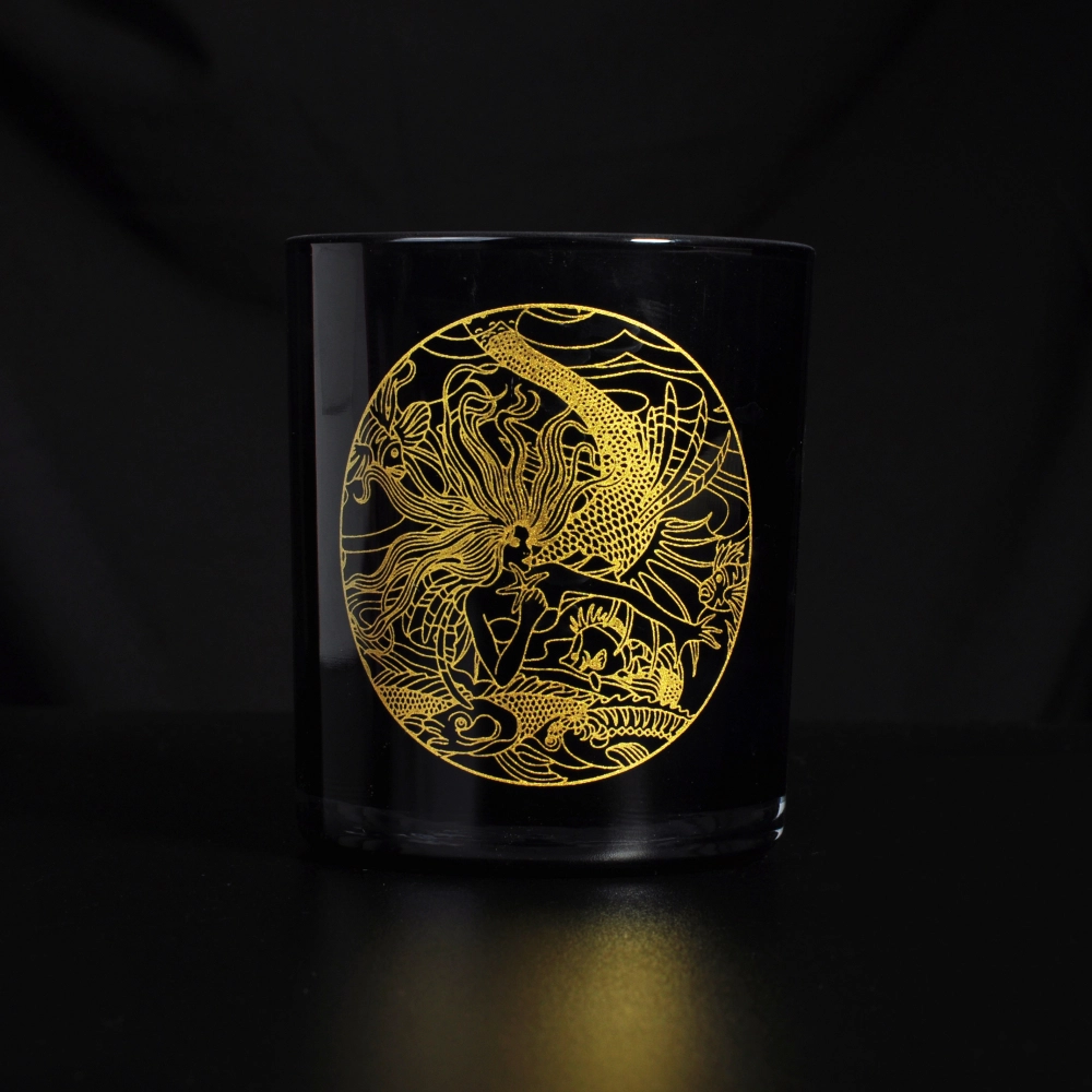 10oz Black Candle Glass Jar With Gold Decal Decoration