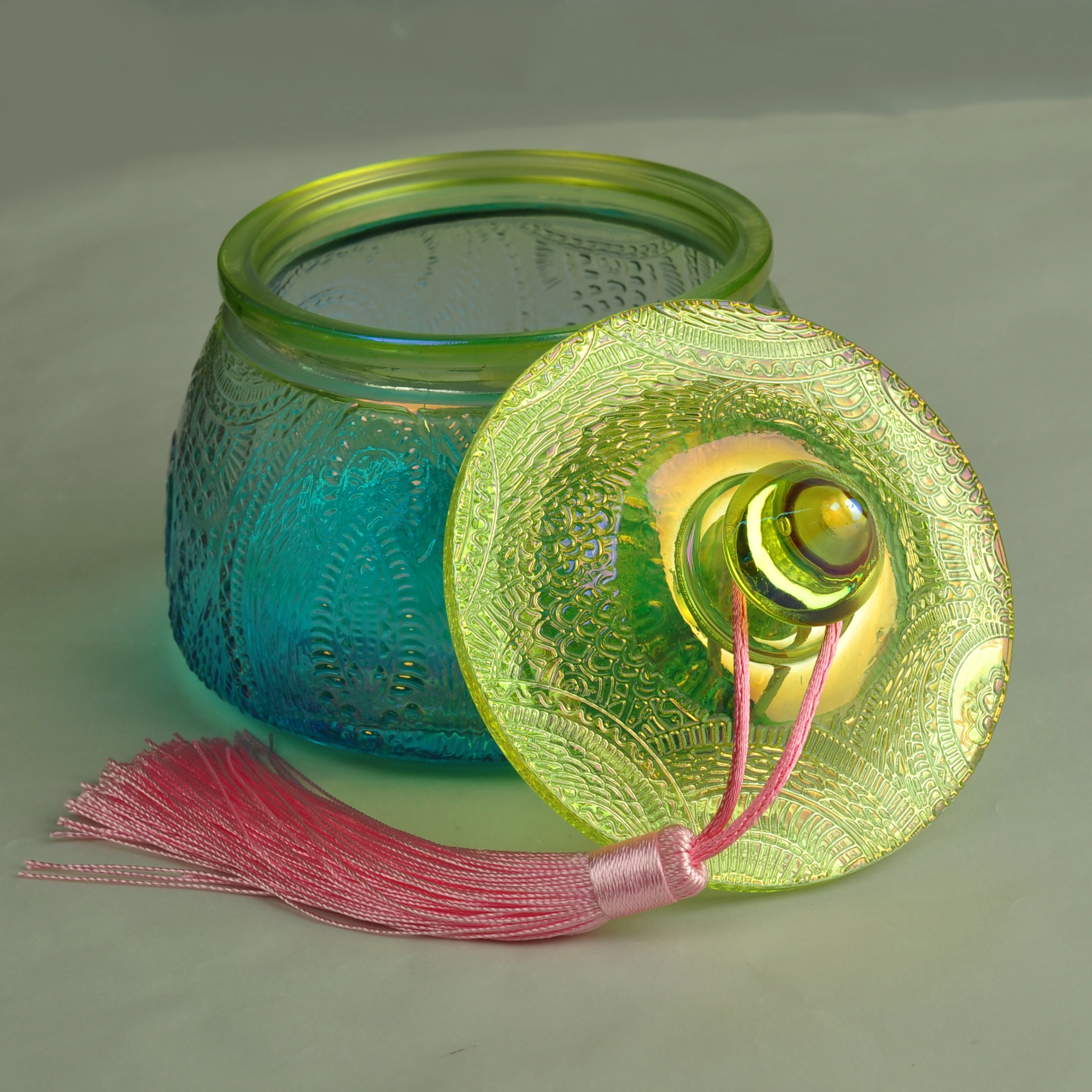 Factory vintage tea light glass candle container with cover