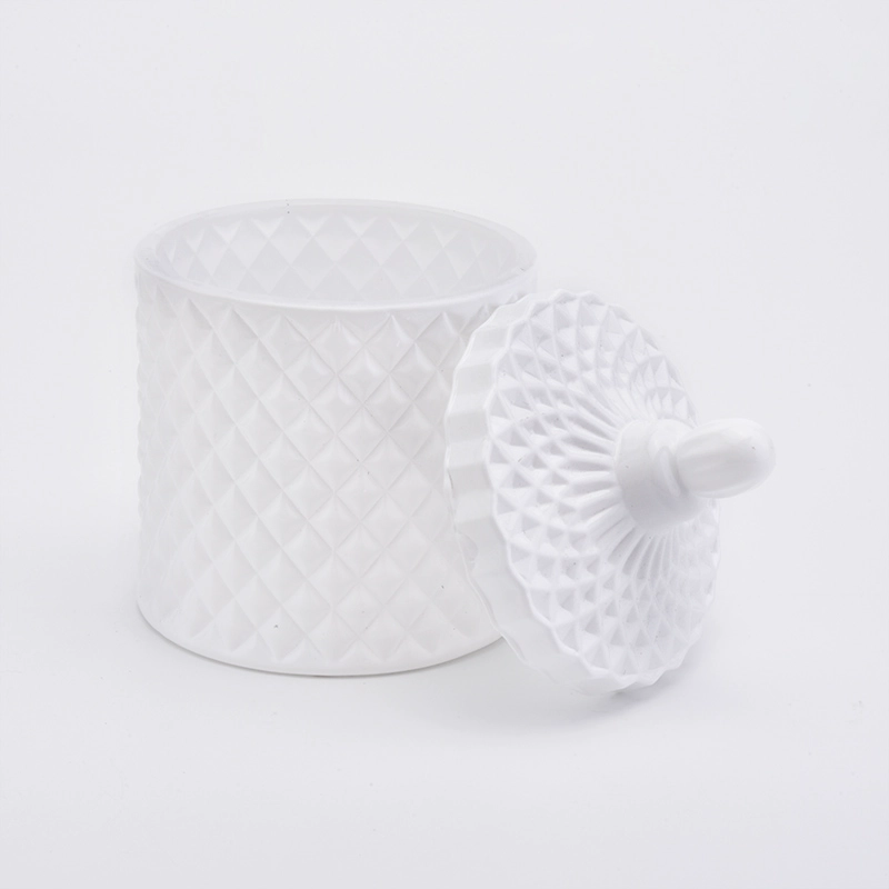 White GEO Cut Glass Candle Jar With Lids