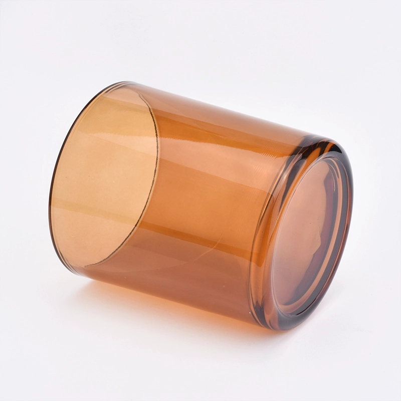 400ml Amber Glass Candle Holder With Wooden Lids