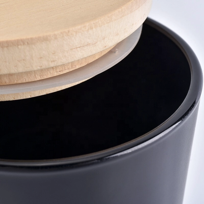 6oz 8oz 10oz Matte Black Glass Candle Jars with wood Lids