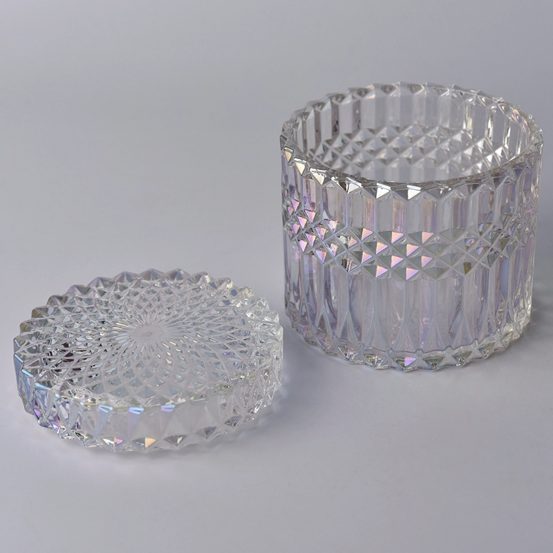 Luxury Iridescent glass candle jar with lid