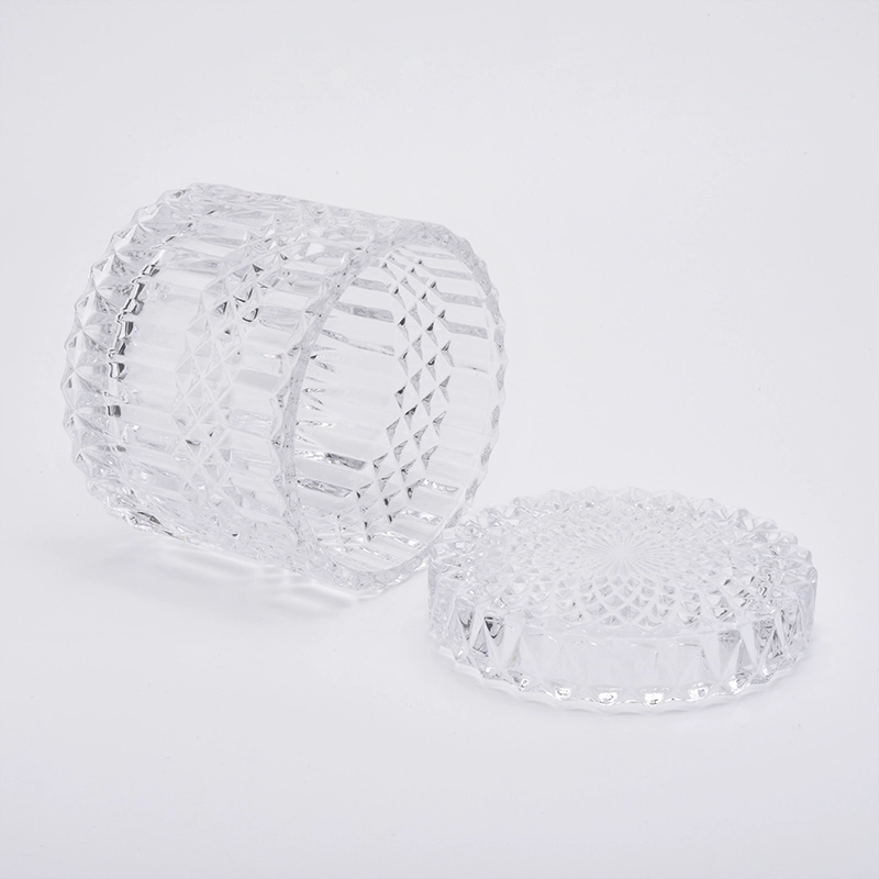 Best Selling 480ml GEO Cut Glass Candle Jar With Lids