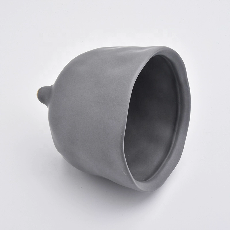 Decorative Round grey Ceramic Candle Jars With Foot