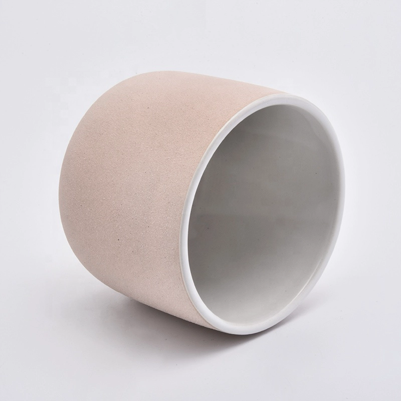 Wholesales Frosted pink Round ceramic candle container 