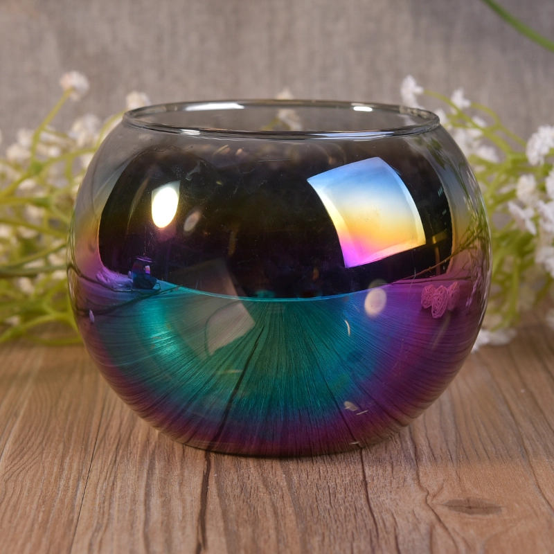 Custom Ball Shaped Candle Glass Jars With Holographic Decoration