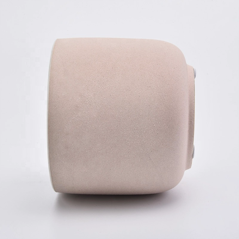 Wholesales Frosted pink Round ceramic candle container