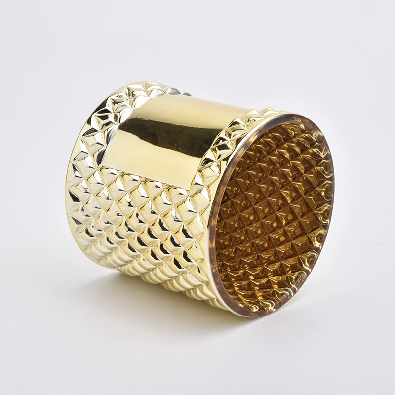 Luxury Gold Electroplating Glass Candle Holder With Lids