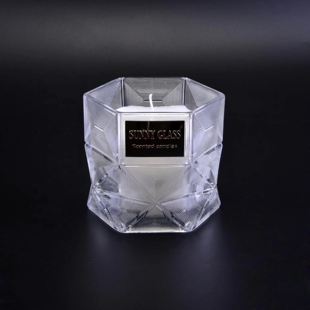 wholesale decorative party hexagonal gold cylinder glass candle jar