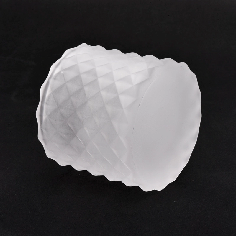 Frosted Geo cut White Glass Candle containers with lid
