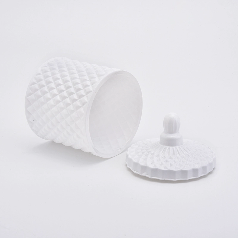 White GEO Cut Glass Candle Jar With Lids