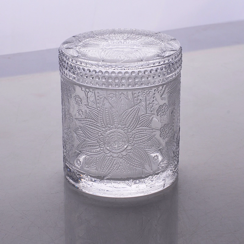 Custom GEO clear colored glass candle jar with lid