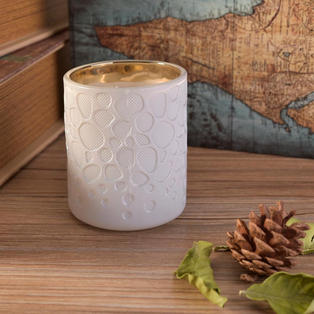 Geo Cut Embossed White Glass Candle Jars For Candle Making