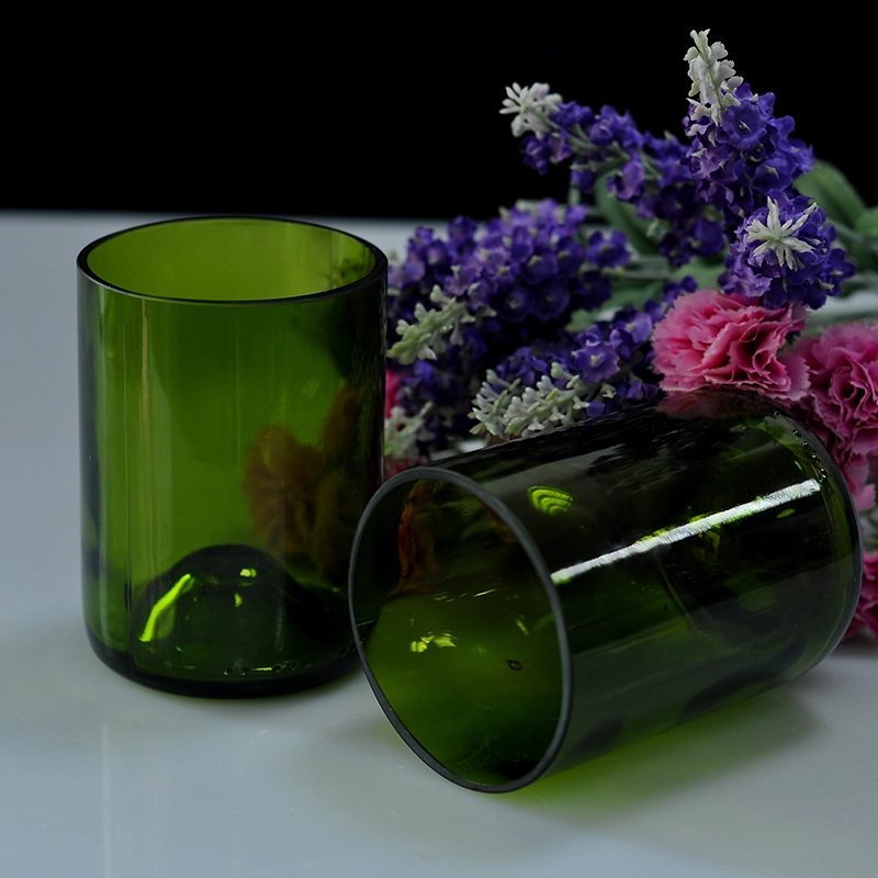 Hot popular recycle wine bottle cut glass candle jars